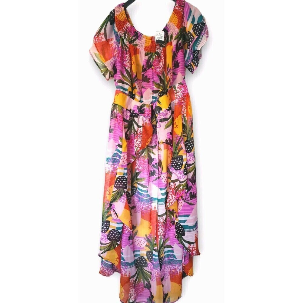 Ashley Stewart Open Hi Low DusterSize 18/20 Pink Floral Print Button NWT